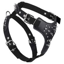 Dog Pet Leather/Nylon Harness With Spikes W 1" G 22"-26" - Black