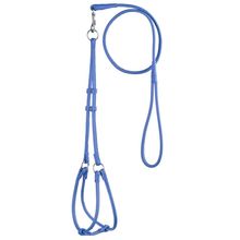 Dog Pet Leather Round Step-In Harness/Lead W1/4" x G15"-20" x L48"- Royal Blue