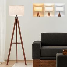 ELYONA Tripod Floor Lamp with Shelves, 3 Color Temperatures LED Modern Wood Tabl