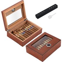 TISFA Cigar Humidor, Glass Top Cigar Box with Hygrometer Humidifier and Divider,