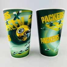 Green Bay Packers 3D Hologram Stadium Cups GREEN Capitol Cups Hard Plastic Set 2