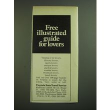 1969 Virginia State Travel Service Ad - Free illustrated guide for lovers