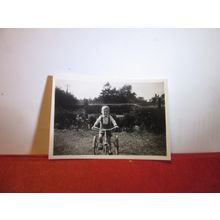 boy on large child's tricycle small photograph c.1940 =