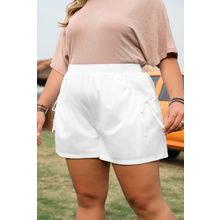 White Bow Decor Pockets Plus Size Shorts