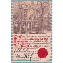 Munchener Hof Braubause German 3D Legal Deed Antique Postcard