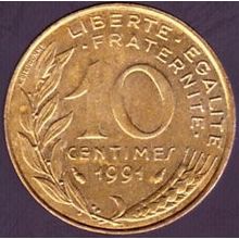 1991 France 10 Centimes Coin