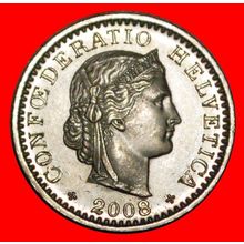 Ⰶ LIBERTY (1881-2025): SWITZERLAND★20 RAPPEN 2008B DIES 2+B★LOW START★NO RESERVE