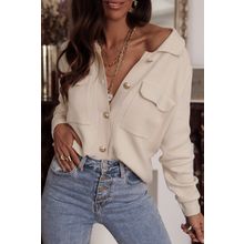 Apricot Chest Pockets Button up Knitted Cardigan