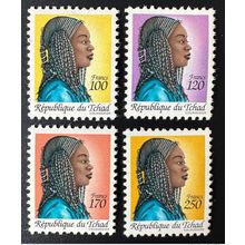 Tchad 1990 Mi. 1192-1195 cheveux tresses definitives série courante Freimarken