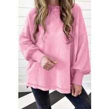 Strawberry Pink Mineral Wash Drop Shoulder Pullover Sweatshirt