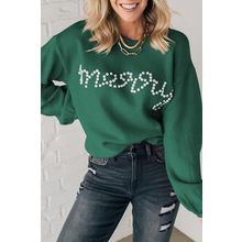 Blackish Green Pearl Beaded Merry Casual Sweater