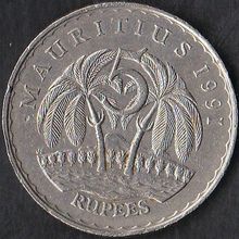 1991 Mauritius 5 Rupees Coin