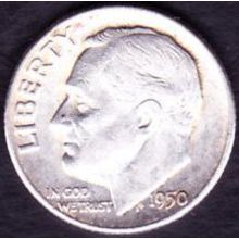 1950 D USA 10 Cents Silver Coin Roosevelt