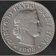 1903 B Switzerland 20 Rappen Coin