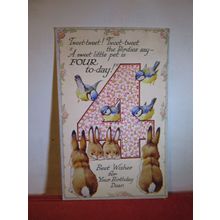 sweet 4TH BIRTHDAY card .. vintage used postcard WW2 era =