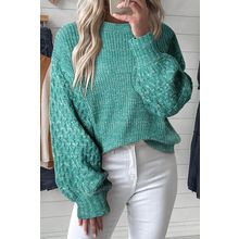 Sea Green Cable Knit Sleeve Drop Shoulder Sweater