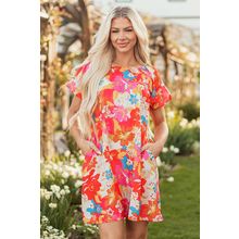 Pink Floral Print Bubble Short Sleeve Dress