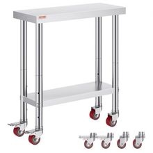 30x12x34 Inch Stainless Steel Work Table 3-Stage Adjustable Shelf with 4 Whe...