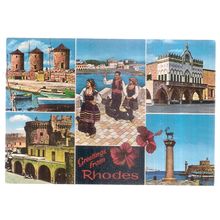 GREETINGS FROM RHODES multi-view used postcard 1987 postmark #