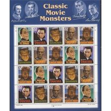 Classic Movie Monsters Collectible Sheet of Twenty 32 Cent Stamps Scott 3168