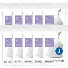 Simplehuman Code J 200 Count, Dispenser Pack Custom Fit Liners, Drawstring Trash