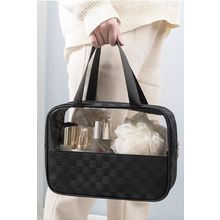 Black Stylish Checkered PVC Clear Cosmetic Bag