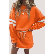 Orange Varsity Stripe Detail Drop Shoulder Pullover Mini Skirt Set