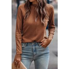 Cinnamon Solid Color Seam Detail Raglan Long Sleeve Top