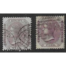 INDIA 1860 QV 8p X 2 VARIETIES USED SG52 / SG53 NO WMK