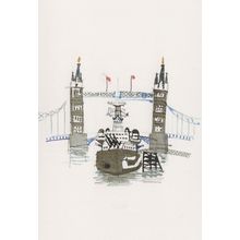 HMS Belfast Ship at London Tower Bridge Thames River Painting Postcard