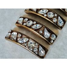 4 Vintage Bracelet Panels, Antique Style Gold Tone Metal, Glass Cabochons