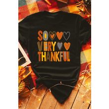Black So Very Thankful Heart Printed Crewneck Thanksgiving T Shirt