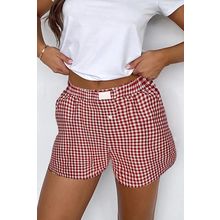 Red Plaid Gingham Printed High Waist Shorts