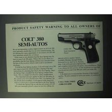 1988 Colt 380 Semi-Automatic Pistol Ad - Saftey Warning