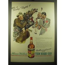 1938 Hiram Walker's Ten High Bourbon Ad - Win a Turkey Raffle?