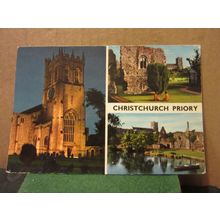 multiview, CHRISTCHURCH PRIORY, HAMPSHIRE used postcard by John Hinde 1973 pm =