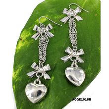 Dangling Bow Earrings w/ Heart Charms - ER-ACQE1018R