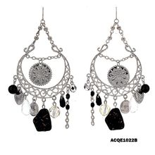 Chandlier Earrings w/ Dangling Stones - Black - ER-ACQE1022B