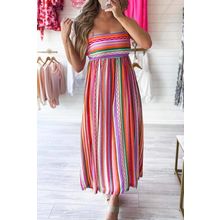 Multicolour Striped Thin Straps Smocked Back Boho Maxi Dress