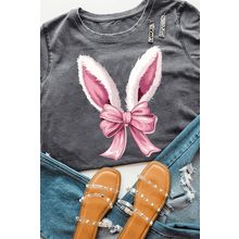 Gray Bunny Ear Bow Printed Easter Fashion T Shirt