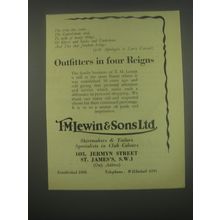 1949 T.M. Lewin & Sons Shirtmakers & Tailors Ad - Outfitters in four Reigns
