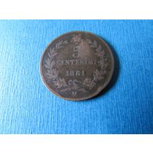 1861 ITALY FIVE CENTESIMI M MINT MARK FREE POST (zzz)