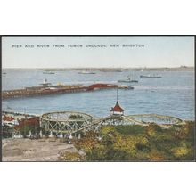 Pier & River from Tower Grounds, New Brighton, Cheshire, 1927 - Storey Postcard