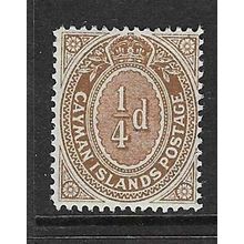 CAYMAN ISLANDS 1908 WMK MULTI-CROWN CA 1/4d BROWN MINT SG38