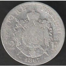 1867 A France 2 Francs Silver Coin