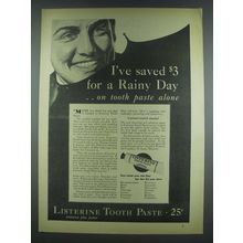 1933 Listerine Tooth Paste Ad - For a Rainy Day
