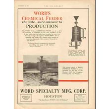 WORD SPECIALTY MFG CORP 1929 chemical feeder production vintage ad