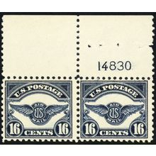 C5, Mint FVF NH 16¢ Pair of Airmail Stamps With PL# CV $240 * Stuart Katz