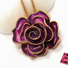 New Fashion Women Purple Enamel Crystal Passionate rose Sweater Chain Necklace
