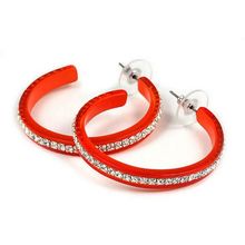 Rhinestone Hoops Earrings - Center Line - 1.6" - ER-21552DHY